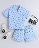 The Magic Wand Cotton Woven Half Sleeves Boat & Anchor Printed Coordinating Night Suit Set - Blue