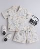 The Magic Wand Cotton Woven Half Sleeves Wild Animals Printed Coordinating Night Suit Set - Beige
