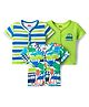 Babyhug 100% Cotton Knit Antibacterial Half Sleeves Front Open Vests with Vehicle Print & Stripes Pack of 3 - Light Green