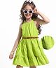Hola Bonita Woven Sleeveless Solid Color Frock With Belt - Green