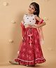 Pspeaches Cotton Sleeveless Floral Bandhani Printed & Mirror Work Embroidered Lehenga Choli With Dupatta Set - Magenta & White