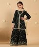 Pspeaches Georgette Three Fourth Sleeves Sequin Embellished Badhani Designed Kurta Sharara Set With Dupatta - Bottle Green