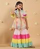 Pspeaches Organza Half Bell Sleeves Abstract Printed Lace Embellished Kurta Sharara Set - Multi Colour