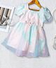 Pspeaches Organza Half Sleeves Floral Applique Detailed Dress - Blue & Pink