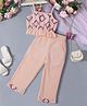 Pspeaches Cotton Sleeveless Geometric Embroidered Top & Pant Set - Peach