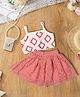 Pspeaches Cotton Sleeveless Geometric Embroidered Top & Skirt Set - Cream & Peach