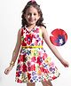 Hola Bonita Woven Sleeveless Frock With Floral Print & Belt - White