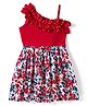 CrayonFlakes Cotton One Shoulder Floral Printed Ruffle Detailed Dress - Red