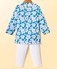 CrayonFlakes Cotton Full Sleeves Floral Printed Kurta & Pyjama Set - Blue