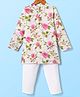 CrayonFlakes Cotton Full Sleeves Floral Printed Kurta & Pyjama Set - Off White