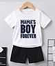 Bolly Lounge Cotton Blend Half Sleeves Mamas Boy Forever Text Printed Tee & Shorts Set - White