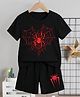 Bolly Lounge Cotton Blend Half Sleeves Spider Web Printed Tee & Coordinating Shorts Set - Black