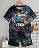 Bolly Lounge Cotton Blend Half Sleeves VIdeo Game Controller Printed & Tie Dye Tee & Coordinating Shorts Set - Black