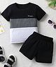 Bolly Lounge Cotton Blend Half Sleeves Colour Blocked Tee & Shorts Set - Black