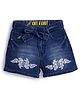 Knit N Knot Denim Leaves Embroidered Mild Washed Shorts - Navy Blue