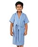 Rangoli Mini Noble Cotton Half Sleeves Solid Ultra Soft Bathrobe With Attached Adjustable Belt - Blue