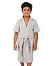 Rangoli Mini Noble Cotton Half Sleeves Solid Ultra Soft Bathrobe With Attached Adjustable Belt - Grey
