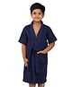 Rangoli Mini Noble Cotton Full Sleeves Solid Ultra Soft Bathrobe With Attached Adjustable Belt - Navy Blue