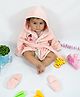 Rangoli Cotton Full Sleeves Cute Girl Patch Detailed Ultra Soft Bath Robe With Attached Belt & Slippers Set - Pink