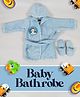 Rangoli Cotton Full Sleeves Baby Boy Patch Detailed Hooded Bath Robe With Attached Belt & Slippers Set - Blue