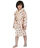Rangoli Cotton Full Sleeves Unicorn & Hearts Printed Ultra Soft Bathrobe With Attached Belt - Beige
