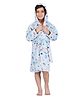 Rangoli Cotton Full Sleeves Unicorn & Hearts Printed Ultra Soft Bathrobe With Attached Belt - Blue