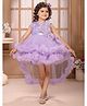 Lagorii Net Sleeveless Floral Applique & Ruffles Detailed Layered Dress With Detachable Tail - Purple