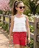Arias Cotton Lycra Sleeveless Dobby Top & Shorts Set -White & Red