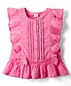 Babyhug Cotton Swiss Dot Woven Frill Sleeves Striped Top with Bow Applique - Dark Pink