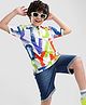 Ollington St. Cotton Knit Printed Polo T-Shirt & Stretchable Denim Shorts Set - White & Indigo