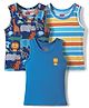 Babyhug 100% Cotton Single Jersey Knit Antibacterial Sleeveless Sando with Stripes & Animal Print Pack of 3 - Blue