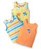 Babyhug 100% Cotton Knit Sleeveless Sandos With Stripes & Fish Print Pack Of 3 - Yellow Orange & Light Blue