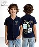 Arias Woven Half Sleeves Shirt With Coconut Tree Embroidery & Print on Front & Back - Navy Blue