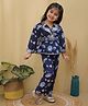AJ Dezines Cotton Three Fourth Sleeves Floral Printed Lace Embellished Coordinating Top & Pant Set - Blue