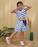 AJ Dezines Cotton Sleeveless Flamingo Printed & Bow Applique Detailed Top & Shorts Set - Blue
