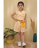 AJ Dezines Cotton Sleeveless Flamingo Printed & Bow Applique Detailed Top & Shorts Set - Yellow