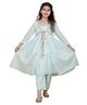 Cutiediva Cotton Lace Embellished Kurta & Pant With Three Fourth Sleeves Shrug Set - Aqua Blue