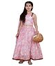 Cutiediva Organza One Shoulder Sleeves Floral Printed  Top & Skirt Set - Pink