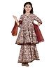Cutiediva Muslin Three Fourth Sleeves Paisley Printed & Lace Embellished Angrakha Style Kurta & Sharara With Dupatta Set - Maroon