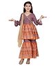 Cutiediva Sequence Three Fourth Bell Sleeves Abstract Printed & Lace Embellished Angrakha Style Kurta & Sharara With Dupatta Set - Wine