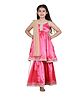 Cutiediva Satin Sleeveless Gota Lace Embellished Anarkali Kurta & Sharara With Dupatta Set - Magenta