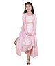 Cutiediva Cotton Floral Printed Top & Skirt With Full Sleeves Shrug Set - Pink