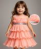 Babyhug Woven Sleeveless Ruffled Party Dress With Sequins - Peach