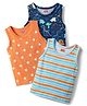 Babyhug 100% Cotton Single Jersey Knit Sleeveless Antibacterial Sando With Stripes Dino &  Star Print Pack Of 3 - Orange Light Blue & Navy Blue