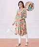Bella Mama Woven Three Fourth Sleeves Maternity Kurta With Embrodiered Neck Floral Print with Pocket - Orange & Teal Blue