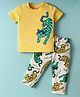 WOW Clothes Sinker Knit Half Sleeves Tiger Printed Night Suit - Yellow White & Green
