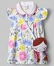WOW Clothes Sinker Knit Cap Sleeves Front Open Frock With Floral Print & Sling Bag - Pink & White