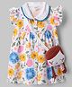 WOW Clothes Sinker Knit Cap Sleeves Front Open Frock With Floral Print & Sling Bag - Blue & White