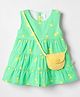 WOW Clothes Cotton Knit Sleeveless Frock & Sling with Lemon Print - Light Green & Yellow