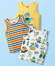 Babyhug 100% Cotton Antibacterial Sleeveless Vests With Stripes & Dino Print Pack Of 3 - Yellow Orange & White